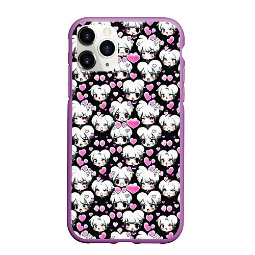 Чехол iPhone 11 Pro матовый Ахегао и сердечки / 3D-Фиолетовый – фото 1