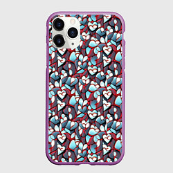 Чехол iPhone 11 Pro матовый Абстрактный паттерн с сердцами, цвет: 3D-фиолетовый