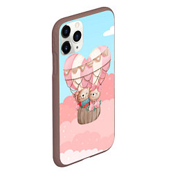 Чехол iPhone 11 Pro матовый Мишки летят на воздушном шаре, цвет: 3D-коричневый — фото 2