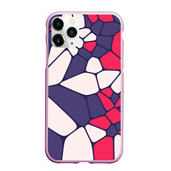 Чехол iPhone 11 Pro матовый Бело-фиолетово-красный паттерн из камней