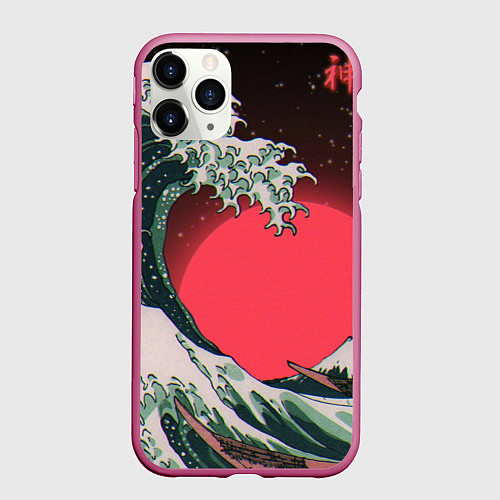 Чехол iPhone 11 Pro матовый Японская волна в красном цвете / 3D-Малиновый – фото 1