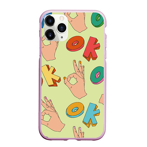 Чехол iPhone 11 Pro матовый Emoji ok / 3D-Розовый – фото 1