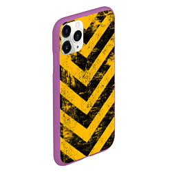 Чехол iPhone 11 Pro матовый WARNING - желто-черные полосы, цвет: 3D-фиолетовый — фото 2