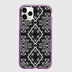 Чехол iPhone 11 Pro матовый Черно-белый этнический восточный орнамент
