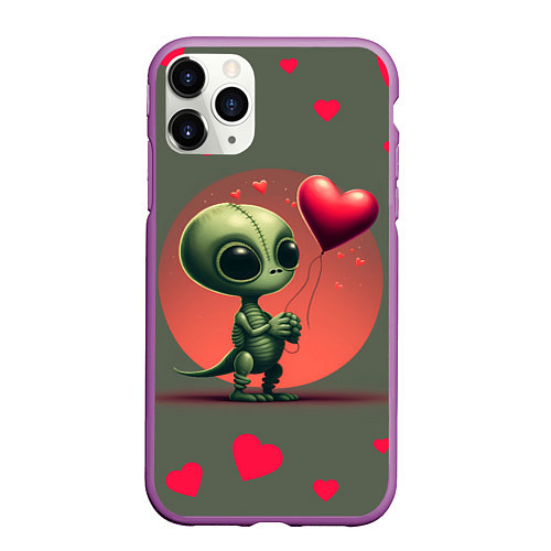 Чехол iPhone 11 Pro матовый Влюбленный инопланетянин / 3D-Фиолетовый – фото 1