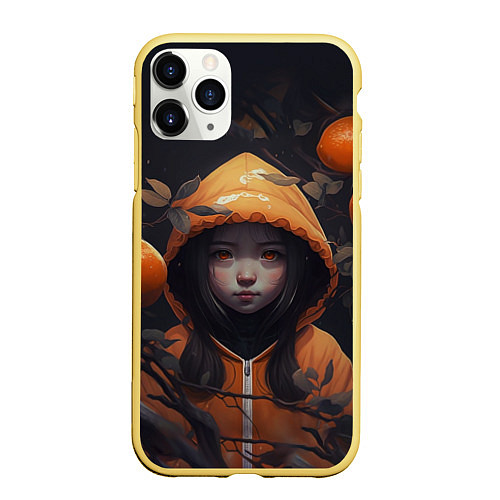 Чехол iPhone 11 Pro матовый Девочка в оранжевой толстовке / 3D-Желтый – фото 1