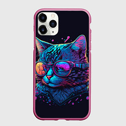 Чехол iPhone 11 Pro матовый Кот неоновый, цвет: 3D-малиновый