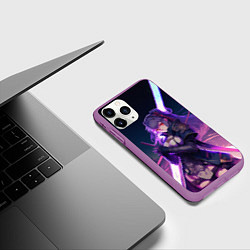Чехол iPhone 11 Pro матовый Cyber girl in purple light, цвет: 3D-фиолетовый — фото 2