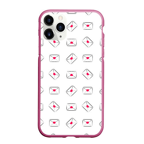 Чехол iPhone 11 Pro матовый Валентинки в конвертах / 3D-Малиновый – фото 1