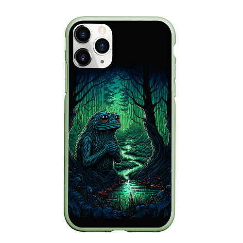 Чехол iPhone 11 Pro матовый Лягушонок Пепе сидит на болоте / 3D-Салатовый – фото 1