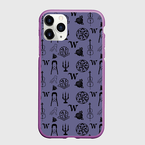 Чехол iPhone 11 Pro матовый Паттерн Уэнсдей / 3D-Фиолетовый – фото 1