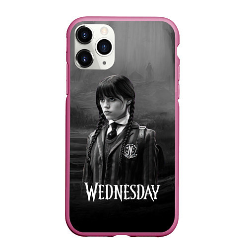 Чехол iPhone 11 Pro матовый Wednesday черно-белый стиль / 3D-Малиновый – фото 1
