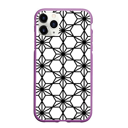 Чехол iPhone 11 Pro матовый Чёрно-белый абстрактный паттерн из звёзд / 3D-Фиолетовый – фото 1