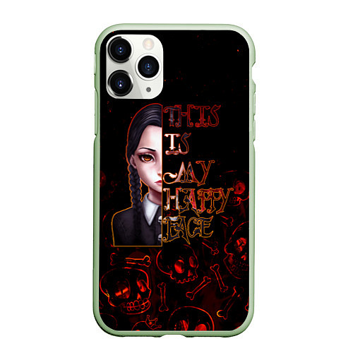 Чехол iPhone 11 Pro матовый Уэнсдей My Happy Face / 3D-Салатовый – фото 1