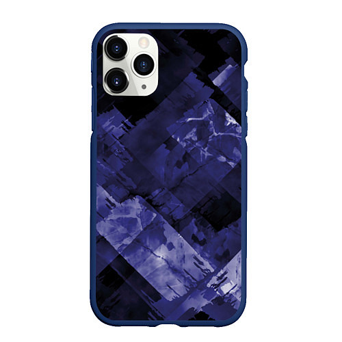 Чехол iPhone 11 Pro матовый Синие, чёрные и белые полоски / 3D-Тёмно-синий – фото 1