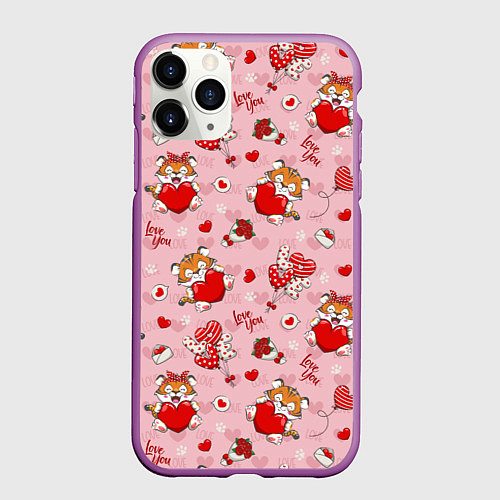 Чехол iPhone 11 Pro матовый Влюбленные тигрята / 3D-Фиолетовый – фото 1