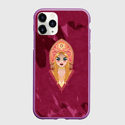 Чехол iPhone 11 Pro матовый Девушка в красном кокошнике с золотыми украшениями