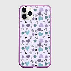 Чехол iPhone 11 Pro матовый Розовый паттерн с сердечками, цвет: 3D-фиолетовый