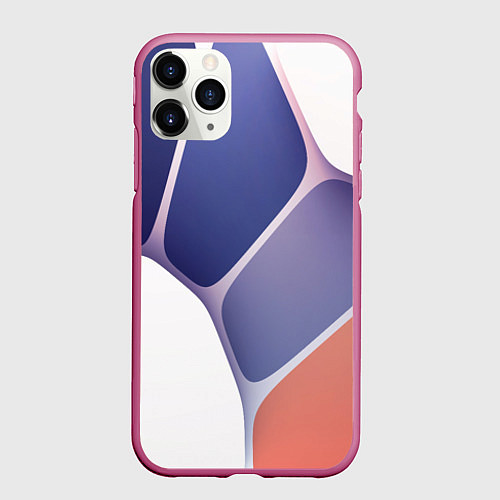 Чехол iPhone 11 Pro матовый Узор из синих, фиолетовых, белых и оранжевых камне / 3D-Малиновый – фото 1