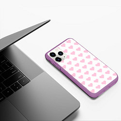 Чехол iPhone 11 Pro матовый Pink hearts, цвет: 3D-фиолетовый — фото 2