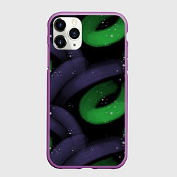 Чехол iPhone 11 Pro матовый Яркие полосы на темном фоне, цвет: 3D-фиолетовый