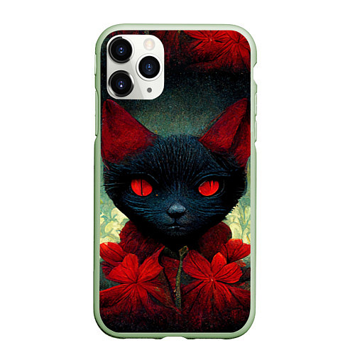 Чехол iPhone 11 Pro матовый Dark cat / 3D-Салатовый – фото 1