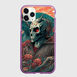 Чехол iPhone 11 Pro матовый Череп самурая, цвет: 3D-фиолетовый