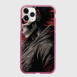 Чехол iPhone 11 Pro матовый Череп самурая, цвет: 3D-малиновый