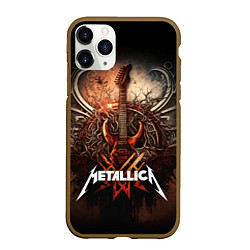 Чехол iPhone 11 Pro матовый Metallica гитара и логотип, цвет: 3D-коричневый