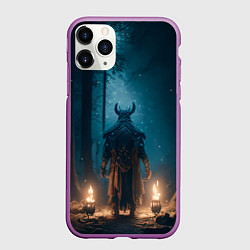 Чехол iPhone 11 Pro матовый Викинг в тёмном лесу, цвет: 3D-фиолетовый