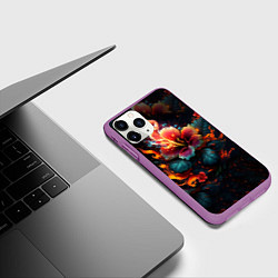 Чехол iPhone 11 Pro матовый Огненный цветок на темном фоне, цвет: 3D-фиолетовый — фото 2