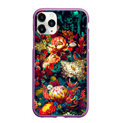 Чехол iPhone 11 Pro матовый Цветочный паттерн с цветами и листьями