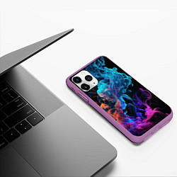 Чехол iPhone 11 Pro матовый Неоновый цветной дым на черном фоне, цвет: 3D-фиолетовый — фото 2