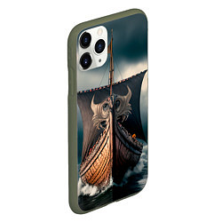 Чехол iPhone 11 Pro матовый Корабль в бушующем море, цвет: 3D-темно-зеленый — фото 2