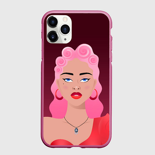 Чехол iPhone 11 Pro матовый Retro girl / 3D-Малиновый – фото 1