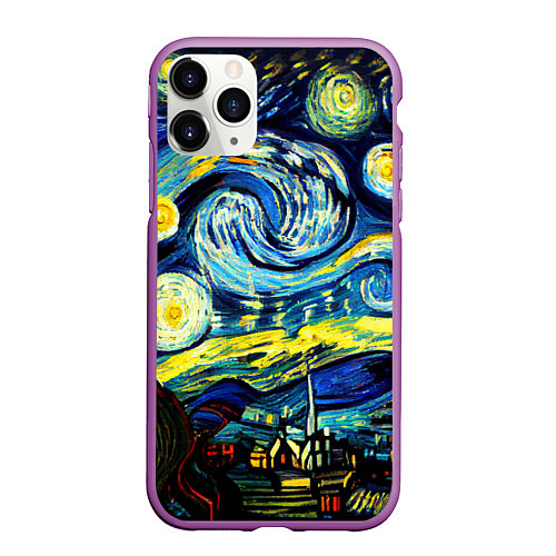 Чехол iPhone 11 Pro матовый Винсент ван Гог, звездная ночь / 3D-Фиолетовый – фото 1