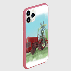 Чехол iPhone 11 Pro матовый Зайка на тракторе, цвет: 3D-малиновый — фото 2