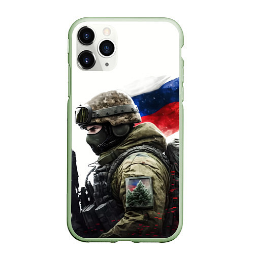 Чехол iPhone 11 Pro матовый Русский воин патриот / 3D-Салатовый – фото 1