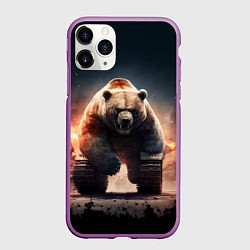Чехол iPhone 11 Pro матовый Медведь-танк, цвет: 3D-фиолетовый