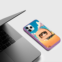 Чехол iPhone 11 Pro матовый Мемный кот в хлебе, цвет: 3D-фиолетовый — фото 2