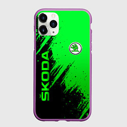 Чехол iPhone 11 Pro матовый Шкода - зеленая, цвет: 3D-фиолетовый