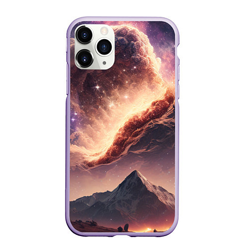 Чехол iPhone 11 Pro матовый Космос и звезды в небе над горами / 3D-Светло-сиреневый – фото 1