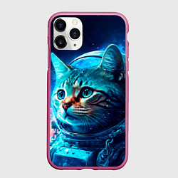 Чехол iPhone 11 Pro матовый Кот космонавт и звезды, цвет: 3D-малиновый