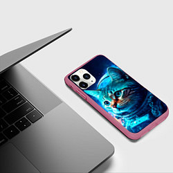 Чехол iPhone 11 Pro матовый Кот космонавт и звезды, цвет: 3D-малиновый — фото 2