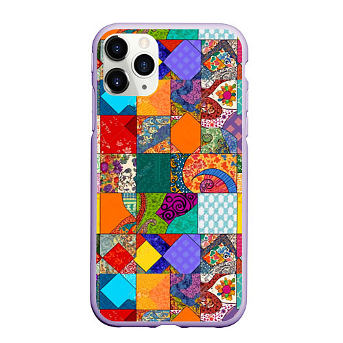 Чехол iPhone 11 Pro матовый Разноцветные лоскуты / 3D-Светло-сиреневый – фото 1