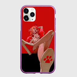 Чехол iPhone 11 Pro матовый Человек бензопила: пауэр демон крови с котиком