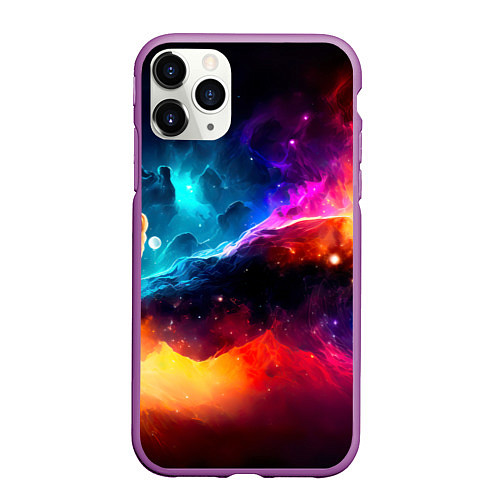 Чехол iPhone 11 Pro матовый Космос, созданный нейросетью / 3D-Фиолетовый – фото 1