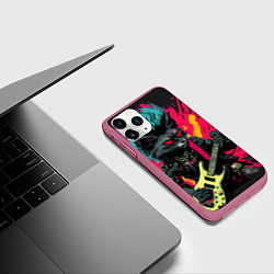 Чехол iPhone 11 Pro матовый Rocker Cat on a dark background - C-Cats collectio, цвет: 3D-малиновый — фото 2