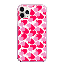 Чехол iPhone 11 Pro матовый Двойные сердечки - паттерн, цвет: 3D-розовый