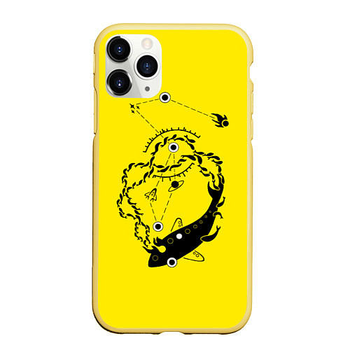 Чехол iPhone 11 Pro матовый ДНК вселенной в большой рыбе / 3D-Желтый – фото 1